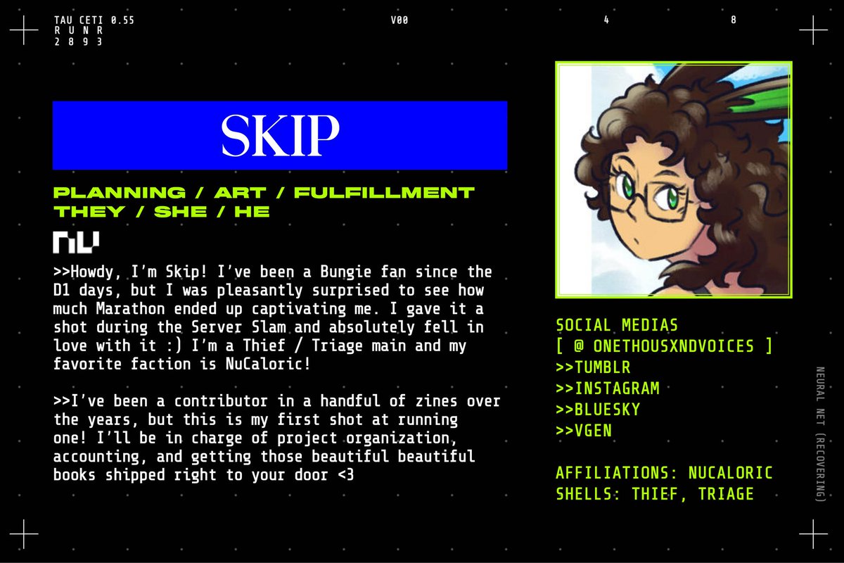 marathonzine26's tweet photo. >> [ INITIATING MOD INTRO SEQUENCE . . . ]

>> ADMIN INTRO_ @onethousxndvces// Introducing Skip, the second of our two head mods!

>> [ CONTRIBUTOR APPS OPEN THRU 7/19 🔗 ] https://t.co/hAXRAyJeRu