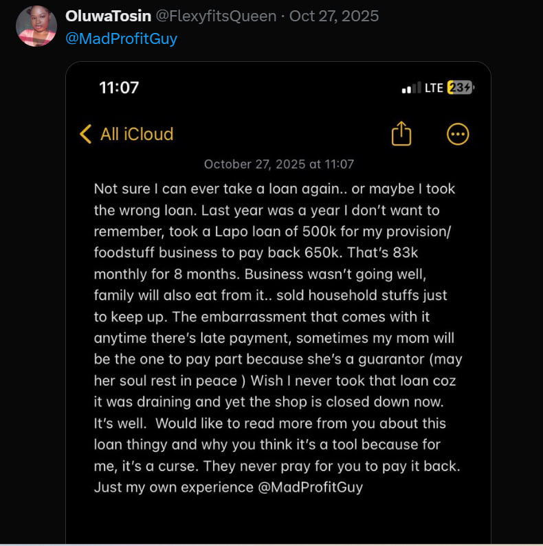 MadProfitGuy's tweet photo. Rule 1:

If you are starting any business, it's a 50/50 "success-failure" chance.

And if you must take a loan to start it, ensure the loan would be serviced from elsewhere, and not from the business.

I know your hopes are high to think the business would take care of it, but reality will kick in. 

And remember I always say this:

When you start a business, it has the features of a failed business, because...

No money is flowing in as it should, as customers are not flowing into that business yet.

So...

Not much sales and profit.

Then my question is...

Where do you get money to service the loan you have taken?