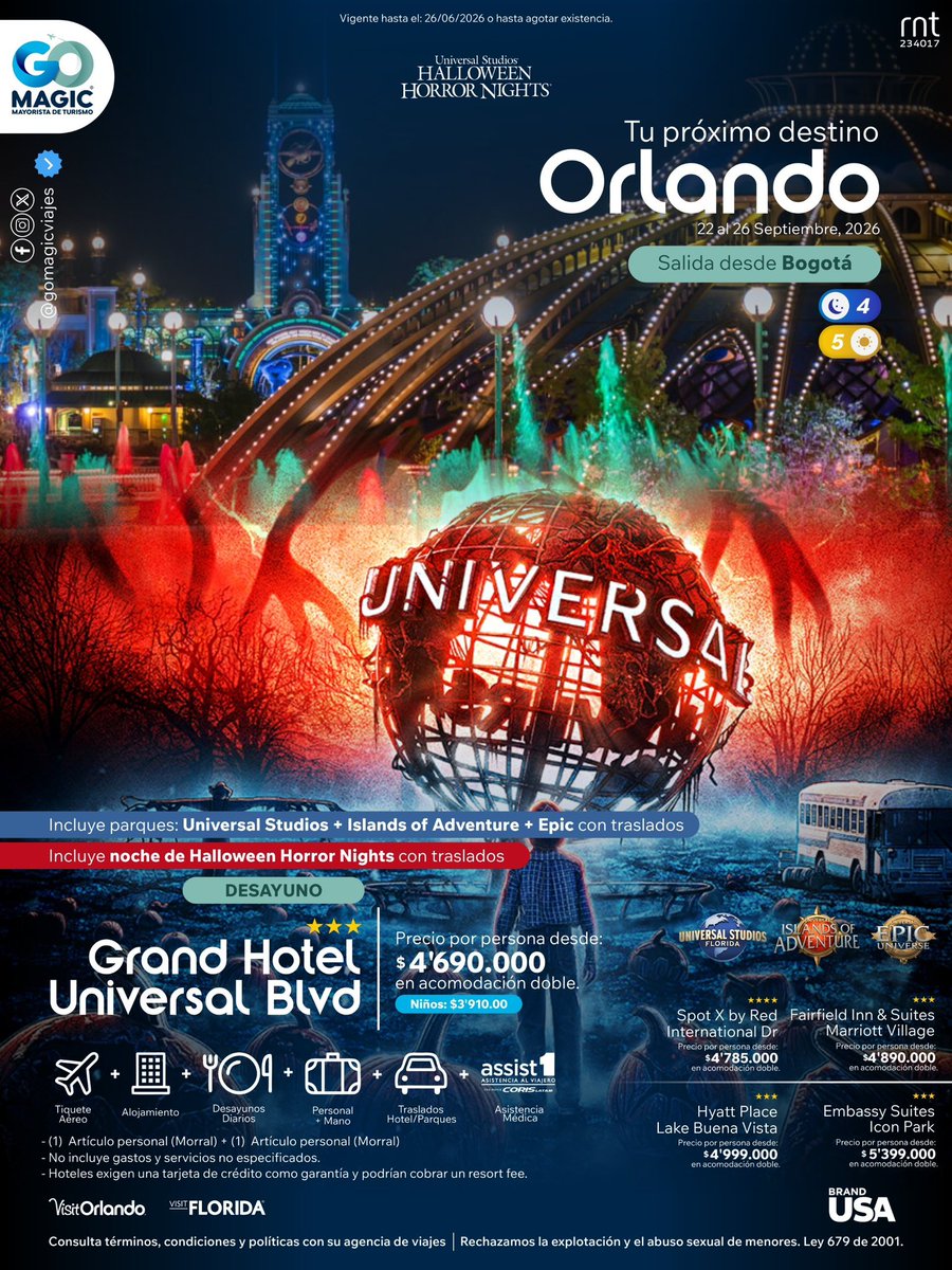 gomagicviajes's tweet photo. Orlando en modo Halloween: parques Universal, Epic Universe y una noche de Halloween Horror Nights para vivir sustos, adrenalina y mucha diversión. 🎃👻
#GoMagicTravel #Colombia #Orlando #HalloweenHorrorNights #UniversalOrlando #EpicUniverse #Viajes

@avianca 
@UniversalORL 
@VisitOrlando 
@VISITFLORIDA
@VisitTheUSA