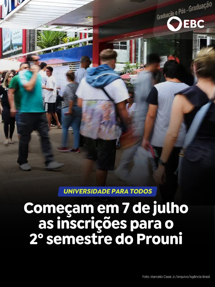 ebcnarede's tweet photo. PROUNI | As inscrições referentes ao segundo semestre do Programa Universidade para Todos (Prouni) começam na próxima terça-feira, 7 de julho, e vão até 10 de julho.
Acesse o link para realizar a sua inscrição: https://t.co/KUoPCexzZF https://t.co/pa6JyT22G0