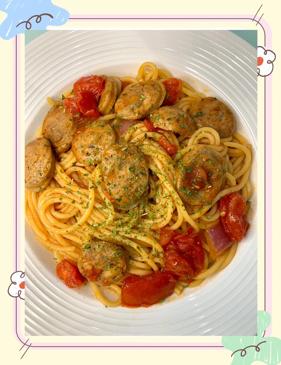 kaede8866's tweet photo. [A cozy weekday dinner: homemade tomato pasta with fresh basil and a slice of warm garlic bread. Quick, tasty, and perfect for unwinding after work!]， https://t.co/QeIt1OtJOp