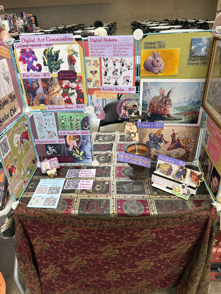 fanbenixd's tweet photo. All set up in the artist alley for today!! Stop by or you’re gay and hate me 🎉 https://t.co/IPlVxsoLW1