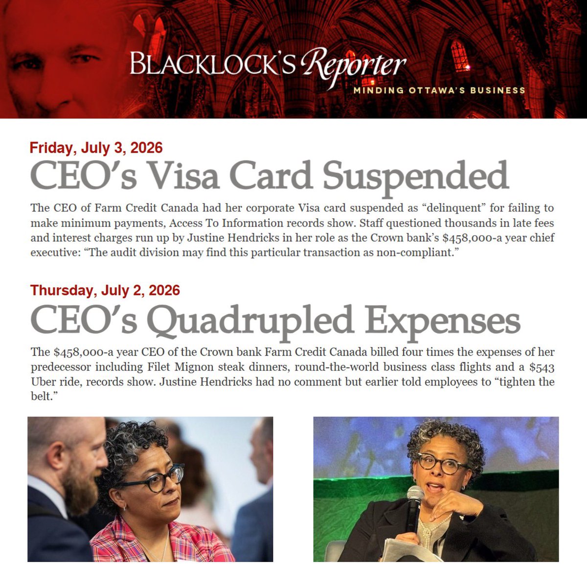 chriswarkentin's tweet photo. 🚨🚨What’s going on with Mark Carney’s CEO at Farm Credit Canada??!?

Carney is already paying her $458,000-a year and she’s charged $517k for additional travel expenses since 2023…..now she’s having her government Visa suspended for nonpayment. 

Canadian families can’t afford the essentials but Liberals and their buddies are flying high on taxpayer money.

Mark Carney is clearly just another Liberal.
