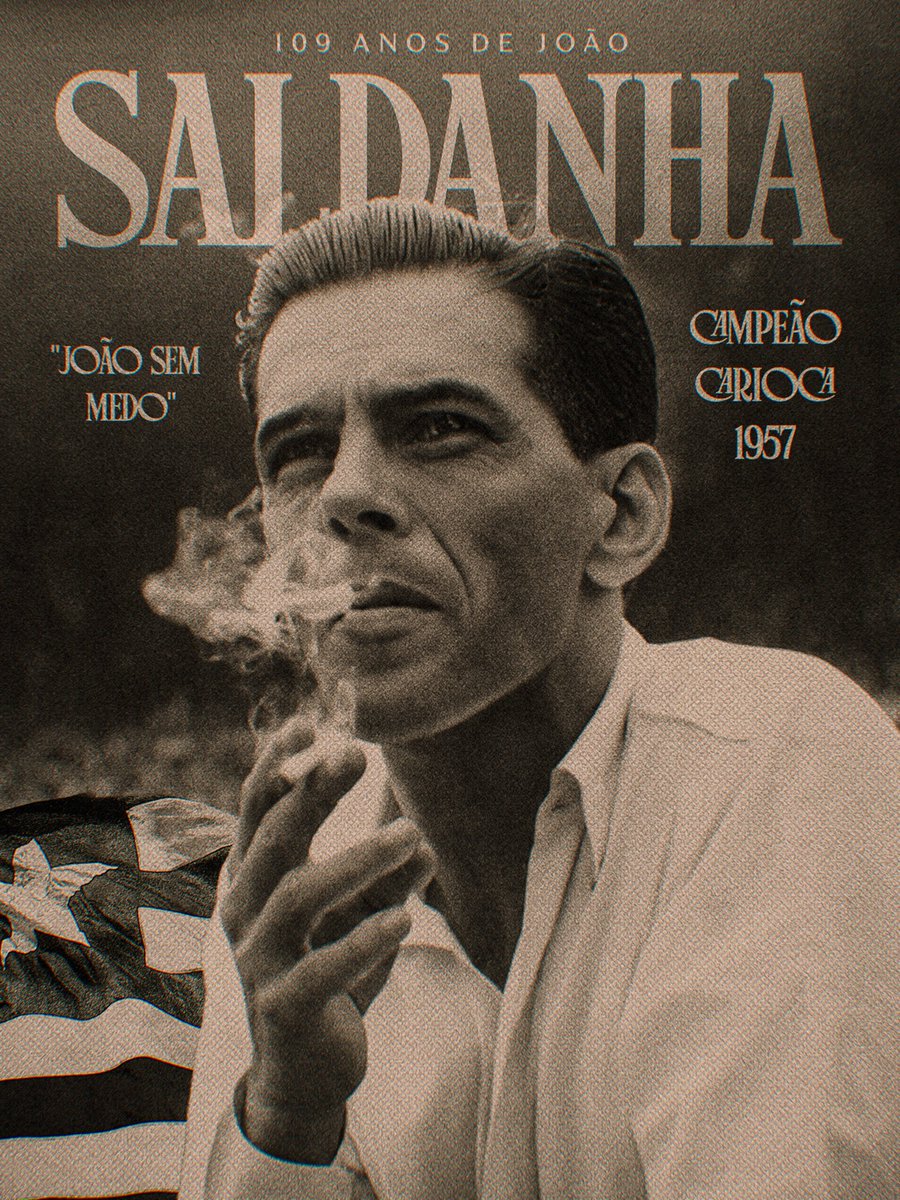 Botafogo's tweet photo. JOÃO SEM MEDO! ⚽️⭐️

Hoje comemoramos 109 anos de Saldanha, um dos personagens mais icônicos da história do Botafogo e do futebol brasileiro. Um legado de coragem e amor ao esporte! ➡️🇧🇷⭐️ #BFR https://t.co/o96obxurpT