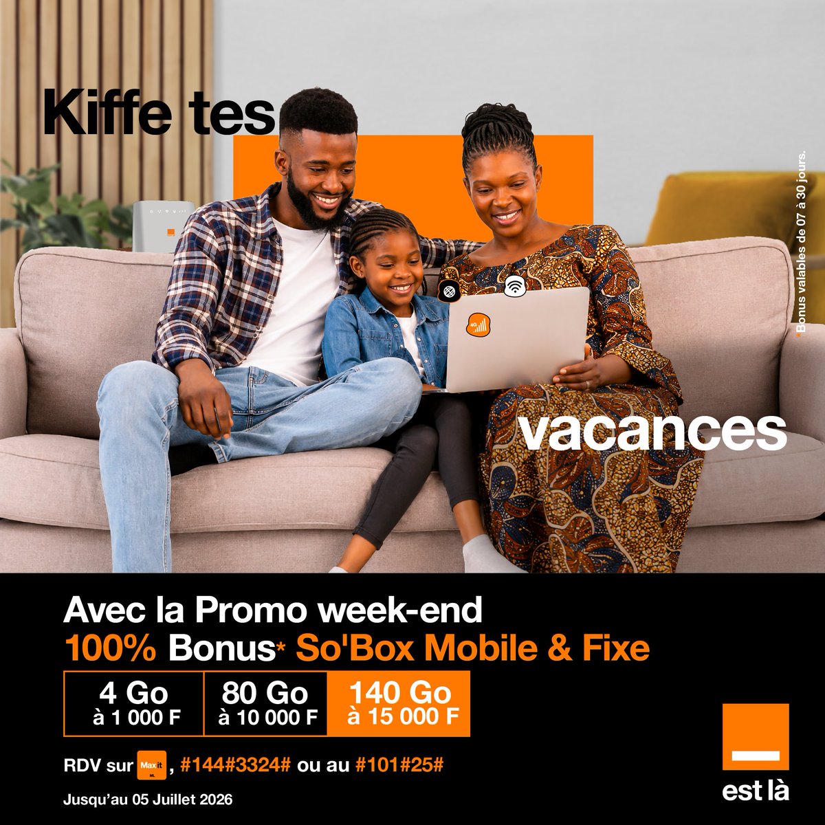 Orange_Mali's tweet photo. Cap sur un week-end relax avec 100% de bonus sur vos achats de forfaits So’box Mobile et Fixe.
Rendez-vous ici https://t.co/Z2m55VtlWs 👈pour en profiter.
#Promo #Internet #SoBox #Maxit #OrangeMali #OrangeEstLa https://t.co/ajEaVEk0Pn
