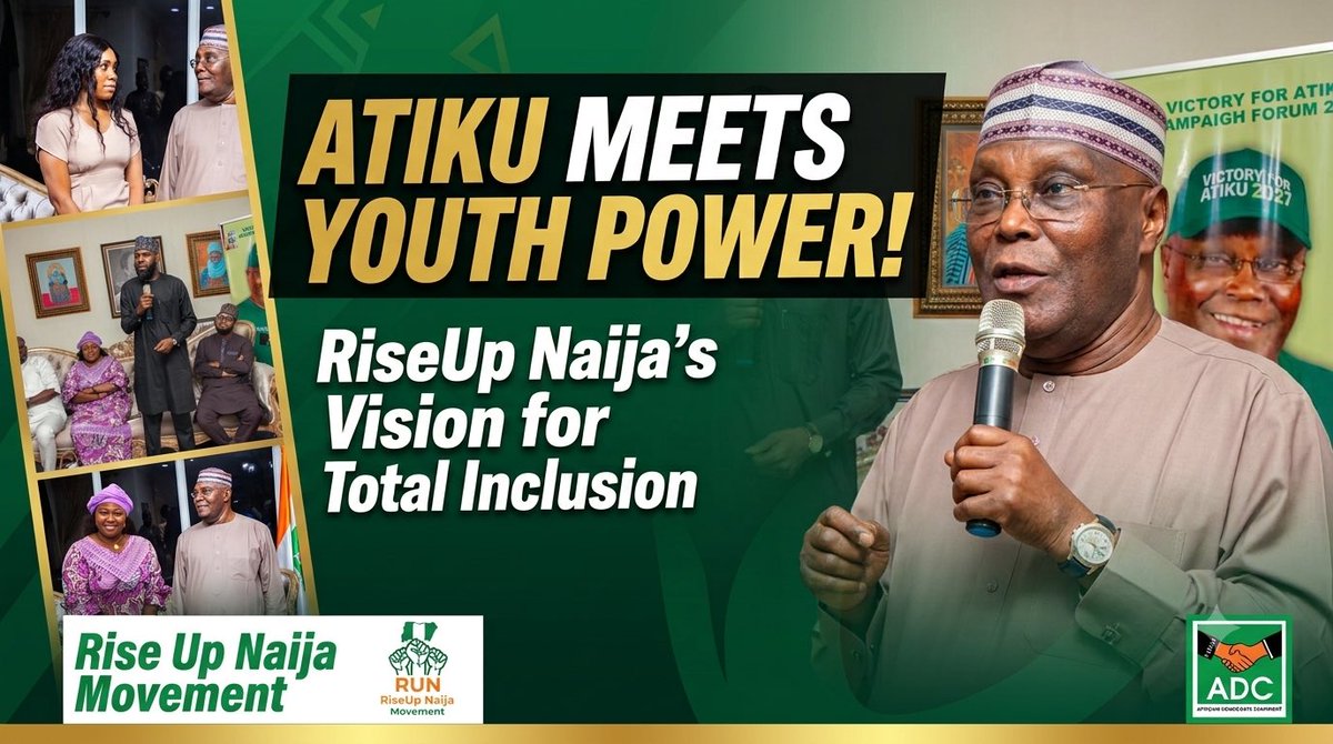 ShollzAsaaju's tweet photo. RiseUp Naija Coordinating Council Meets ADC Presidential Candidate Alhaji Atiku Abubakar, Secures Concrete Commitments on Absolute Youth Inclusion

To be part of the @RiseUpNaija_RUN movement, click on this link to register https://t.co/XVlBPJN5Ux https://t.co/76gD7I9PYx