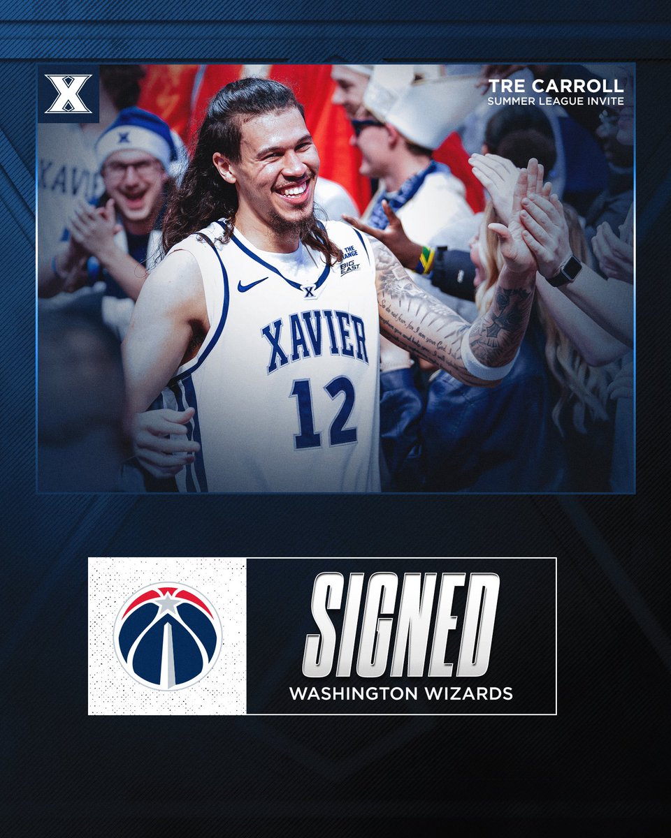 XavierMBB's tweet photo. Congratulations to Tre Carroll on earning a Summer League invite with the Wizards!

#LetsGoX | @Tre_Carroll12 https://t.co/NRm2oZYORp