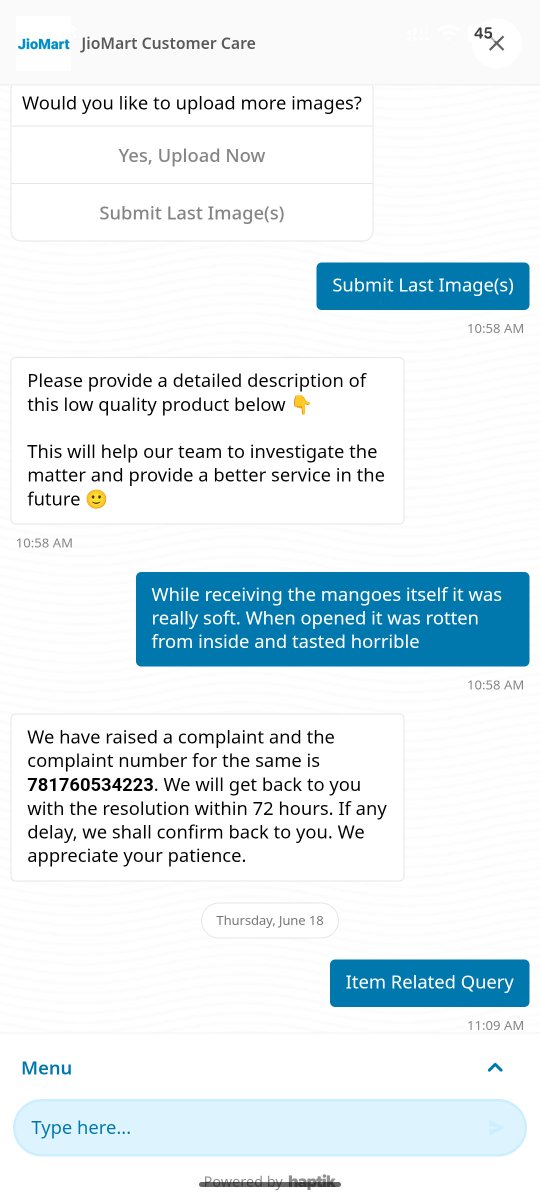 kamathsan's tweet photo. @JioMart_Support Hey jiomart team, thanks &amp; while I got my account back I still have 2 complaints before my account got blocked which not resolved yet. 
Here's the Complaint ID:
1. 781760534223
2. 781761308680
,Please look into those and give me a resolution ASAP. @JioMart_Support
@JioMart https://t.co/UWG64LSASg