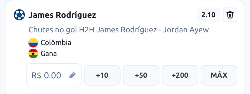 Gulleonardi's tweet photo. Gosto dessa, James foi o único jogador da Colômbia que finalizou ao gol todas as partidas (sem sub), já o Ayew não finalizou ao gol uma única partida. Segue sequência:

James: 1/1/1/0/1/2/2/2
Ayew: 0/0/0/1/0/1/0

Outro ponto importante, Ayew costumas atuar somente 60-70 min https://t.co/jECIqauyug