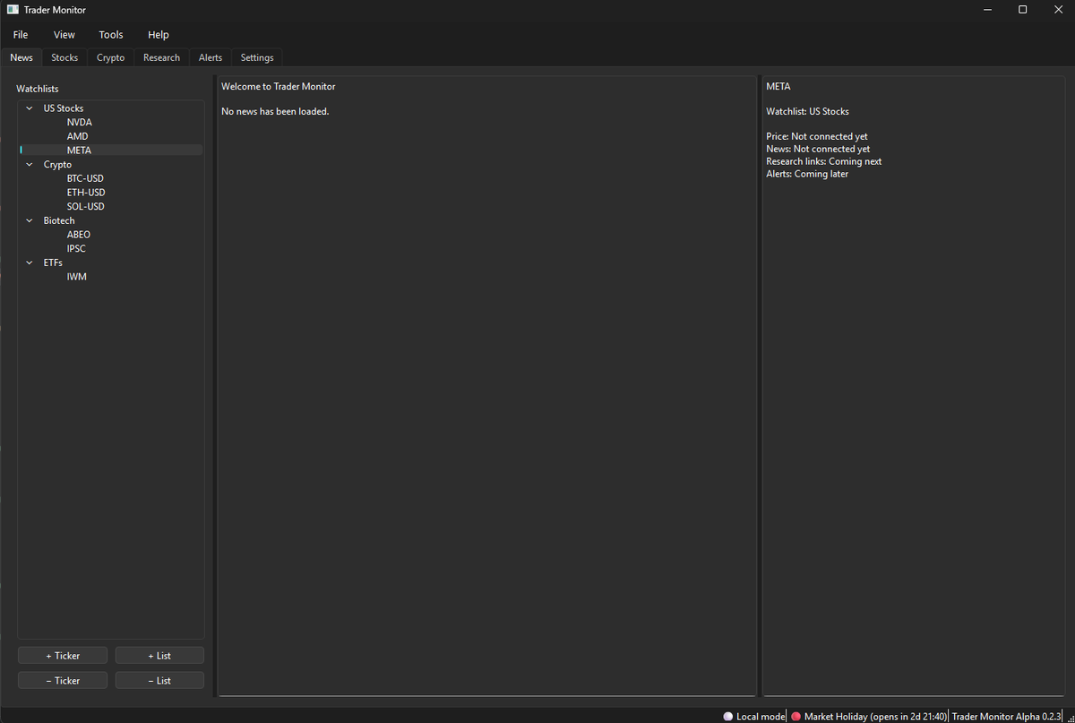 Andrejs_Silvans's tweet photo. Have been looking for a good cheap or free Squawk type program for windows and couldn't find anything. Seems they are all browser based. So.. I'm building my own. Trackers, Trends, Desktop notifications and so much more. Still early. #stocks #crypto #stockalerts #trading https://t.co/SxgDTKoSNr