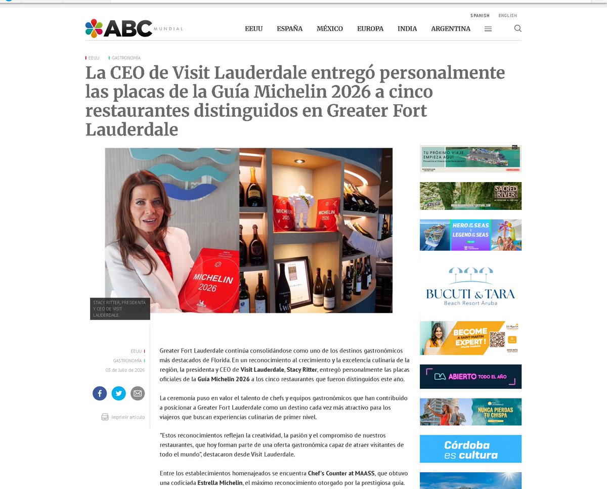 ABCMundial's tweet photo. La CEO de Visit Lauderdale entregó personalmente las placas de la Guía Michelin 2026 a cinco restaurantes distinguidos en Greater Fort Lauderdale
🍽️✨ @visitlauderdale 
#FortLauderdale  #MichelinGuide #Michelin2026 
https://t.co/F8zUKDAXS9 https://t.co/zrzRpomwzw