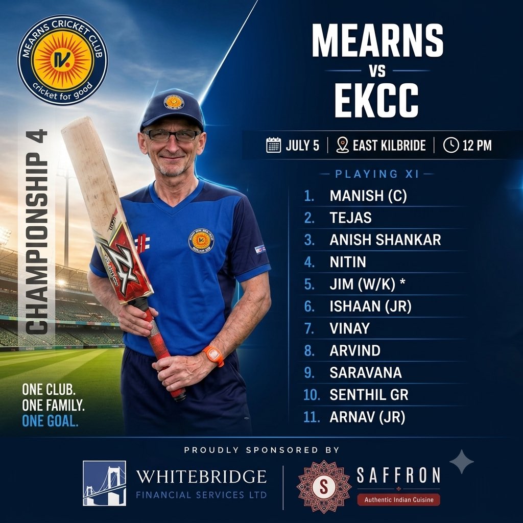 MearnsCricket's tweet photo. Four teams take the field this weekend representing Mearns Cricket Club.

Best of luck to every player, captain, volunteer and supporter. Let's fill the weekend with great cricket! 💙🏏
One Club. One Family. One Goal.
#MearnsCC #Cricket #CricketScotland #WeekendFixtures https://t.co/2JFJkL5nSY