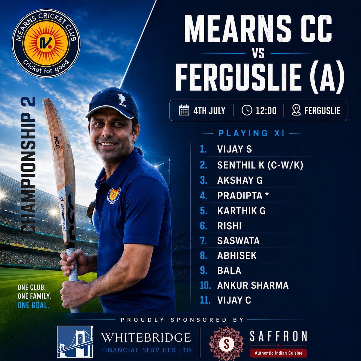 MearnsCricket's tweet photo. Four teams take the field this weekend representing Mearns Cricket Club.

Best of luck to every player, captain, volunteer and supporter. Let's fill the weekend with great cricket! 💙🏏
One Club. One Family. One Goal.
#MearnsCC #Cricket #CricketScotland #WeekendFixtures https://t.co/2JFJkL5nSY