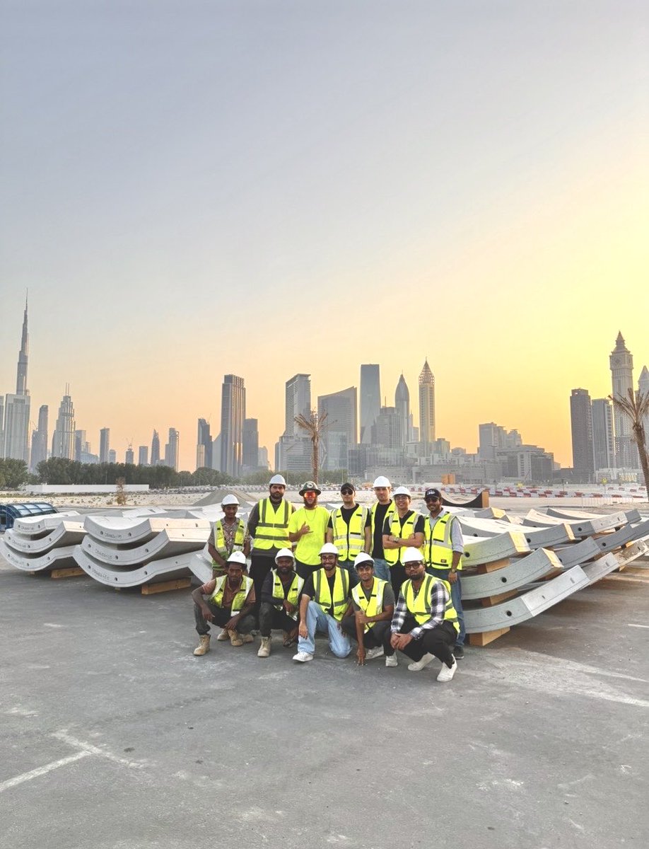 boringcompany's tweet photo. Precast concrete operation at TBC Dubai. The first phase of Dubai Loop will utilize ~25,000 segments, each weighing ~4,000 pounds.  Total tunnel weight: ~100 million pounds! https://t.co/QPvOYGHq67