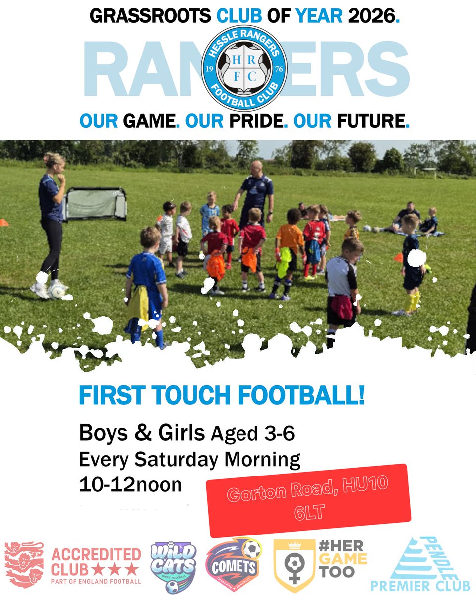 HessleRangers's tweet photo. Hessle Rangers #FirstTouchFootball is back tomorrow!

For the next two weeks, we will be at Gorton Road- opposite Haltemprice Leisure Centre. 

⏰ 10am - Ages 3-4
⏰ 11am - Ages 5-6

🩵🤍 #UTR #OurGameOurPrideOurFuture https://t.co/IIiZT8w8VZ