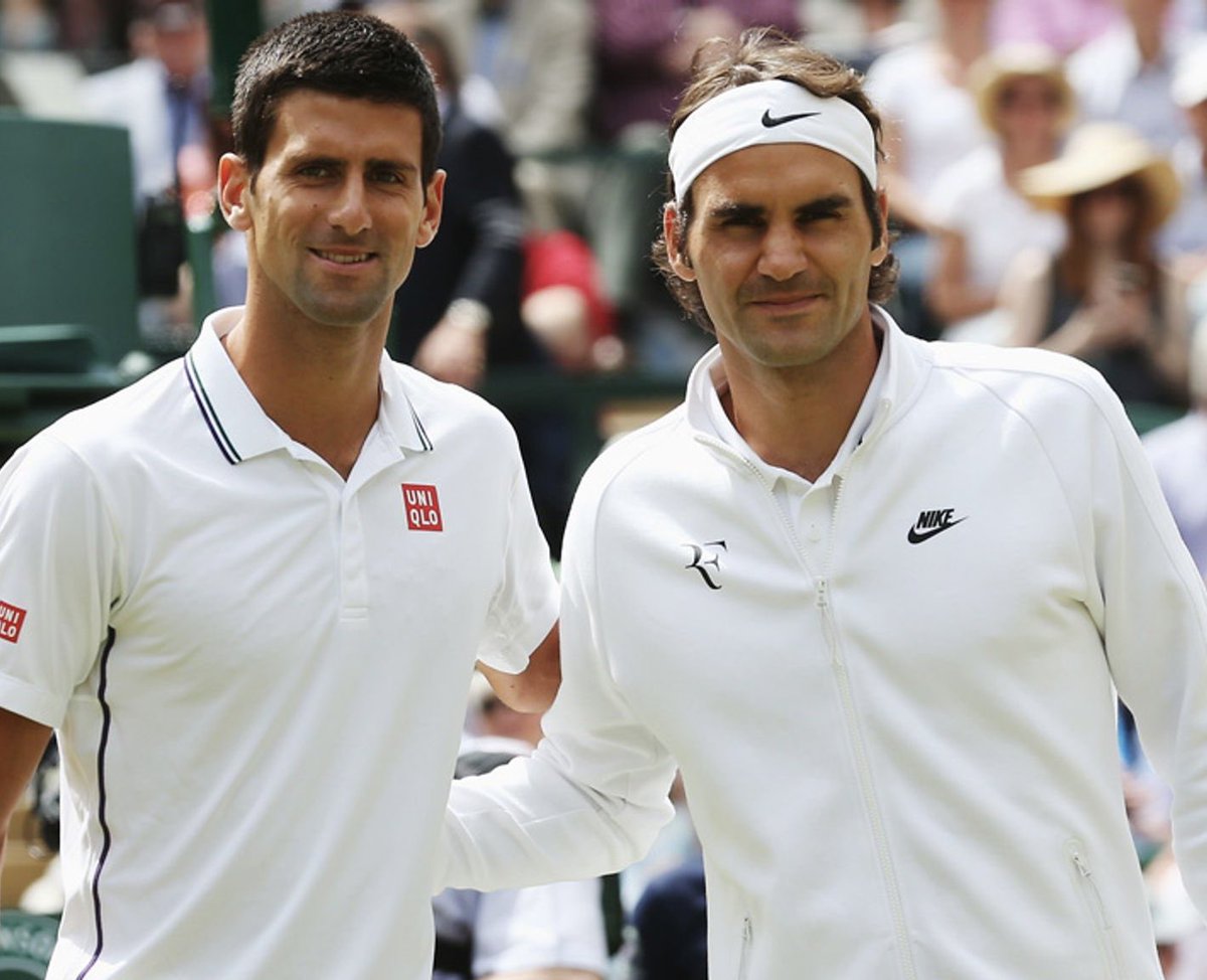 TheTennisLetter's tweet photo. Novak Djokovic ties Roger Federer for most men's singles match wins at Wimbledon.

105.

Legendary.

🇷🇸🇨🇭 https://t.co/tWGqbaOjL5