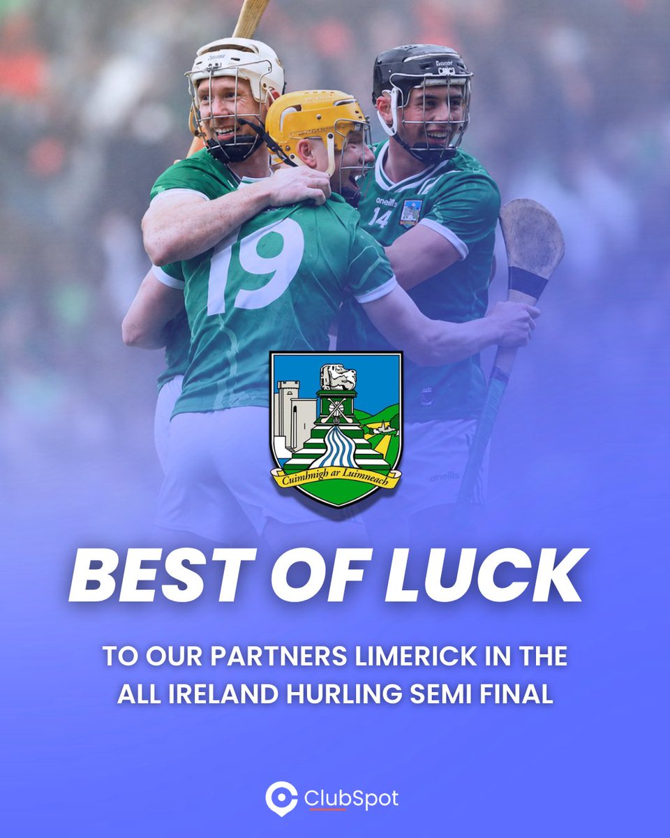 ClubSpotEU's tweet photo. Best of luck to our partners, @LimerickCLG, in today's All Ireland Senior Hurling Championship Semi Final against Clare.

Wishing everyone involved the very best! 💪 https://t.co/5L8Jrn7zzW
