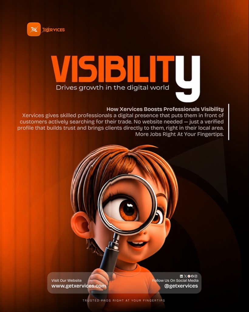 getxervices's tweet photo. Skill is important. Visibility is what turns skill into opportunity.

Too many talented professionals are overlooked simply because the right customers can’t find them.

Xervices changes that by putting your skills where people are already searching.

More visibility. More trust. More jobs.

Xervices — More jobs right at your fingertips.

#TrustedPros #Xervices #MoreJobs #Visibility #SkilledProfessionals #GrowWithXervices #JoinTheWaitlist