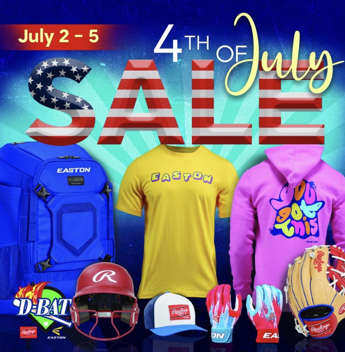 lake_bat's tweet photo. D-BAT Baseball &amp; Softball Academy’s biggest mid‑summer gear event is here. D-BAT Lake Mary and D-BAT Oviedo are kicking off the 4th of July Sale.

Enjoy 20% OFF top brands like Rawlings and Easton across bats, gloves, bags, apparel, helmets, and accessories. https://t.co/26icdb7HW7