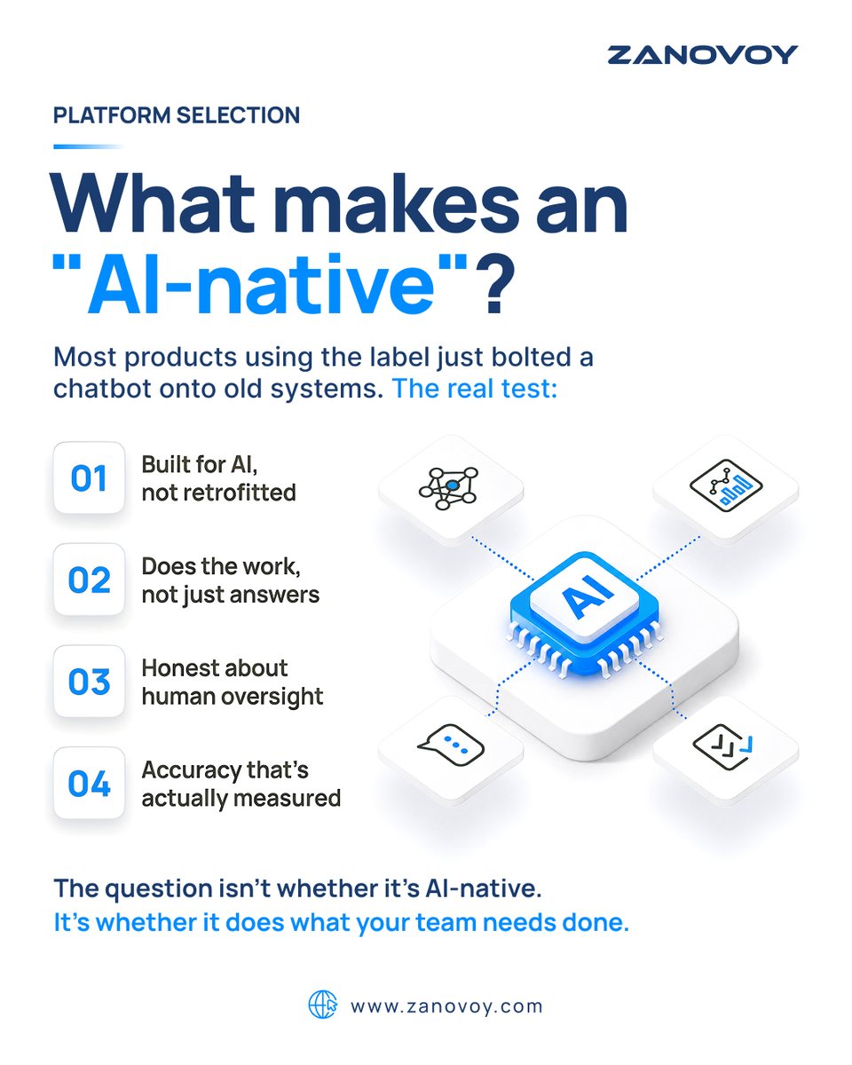 zanovoy's tweet photo. AI-native is the most overused phrase in finance software.
Most products using it bolted a chatbot onto a 15-year-old system and called it a category.
The real question isn't whether a platform is AI-native. It's whether the intelligence does what your finance team needs done. https://t.co/qcElDIkHNA