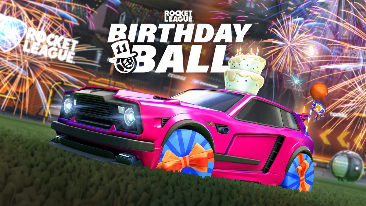 RocketLeague's tweet photo. All we want for our birthday is… a big birthday ball! The Birthday Ball LTE is available now, featuring new rewards to earn via challenges! 🎂 https://t.co/oEbiunS4Ek