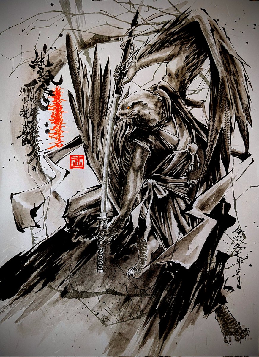 BLACONA's tweet photo. 鷲侍です。
#イラスト #筆ペン #鷲侍 #獣人 #超自由戯画 https://t.co/piHEpDfBaf