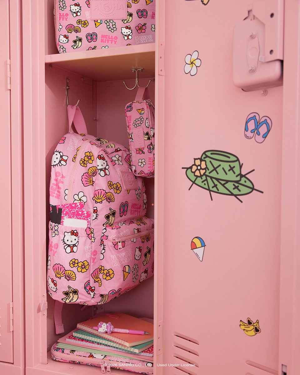hellokitty's tweet photo. Bright colors, island vibes, and supercute style just in time for back to school 🌺🎀 Shop the Hello Kitty x @alohacollection now: https://t.co/W1mxvOx4Ir https://t.co/7zbttetZHS