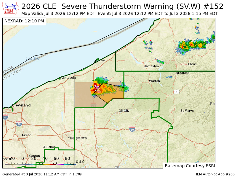 bkouchnerkavich's tweet photo. CLE issues Severe Thunderstorm Warning [wind: 60 MPH (RADAR INDICATED), hail: 1.00 IN (RADAR INDICATED)] for Crawford [PA] till Jul 3, 1:15 PM EDT https://t.co/pZwzlthYpG https://t.co/yifM5eICbL