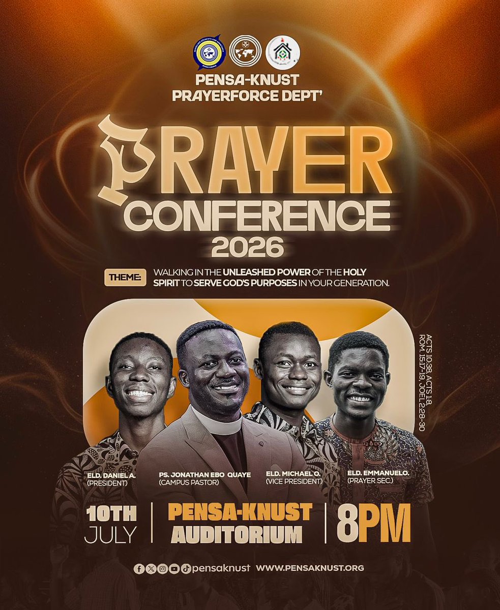 PENSAKNUST1's tweet photo. Ahoo!!!!! Ahoo!!!!!🔥
PRAYER CONFERENCE 2026🔥
“Walking in the unleashed power of the Holy Spirit to serve God’s purposes in your generation.”
This is more than a gathering; it is a divine appointment.
#pensaknust #prayerconference26 #prayerforce https://t.co/CcBR9WW4nD