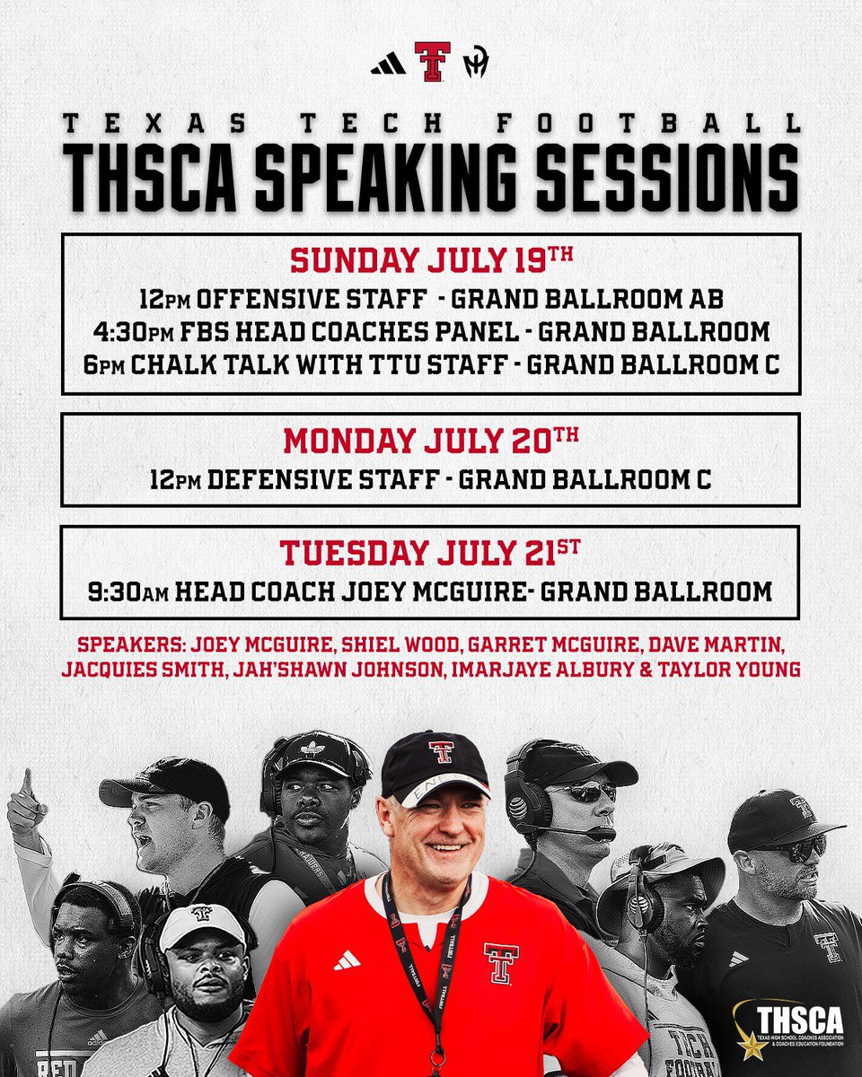 TexasTechFB's tweet photo. The best state with the best coaches.

Our full staff will be in Houston later this month for @THSCAcoaches Convention! https://t.co/rzZroEyA39