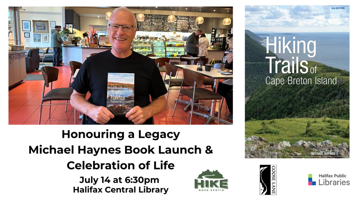 HikeNS's tweet photo. Join Hike NS, Goose Lane Editions & Halifax Public Libraries to celebrate Michael Haynes & his final book: Hiking Trails of Cape Breton, 3rd Ed: July 14, 6:30 pm, #HikeNS #NovaScotia #Trails #GooseLaneEditions #HalifaxLibrary
https://t.co/qIVffn4AbI https://t.co/bGiDc7v3zl
