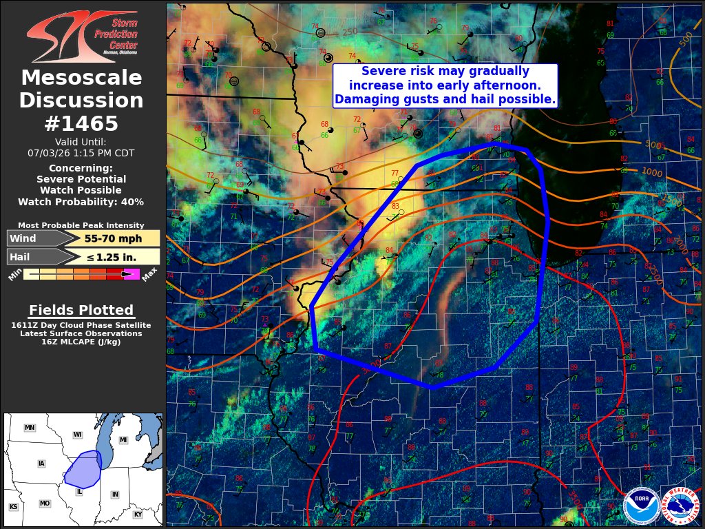 NWSSPC's tweet photo. 11:17am CDT #SPC_MD 1465 , #inwx #ilwx #wiwx #iawx, https://t.co/psg3NzvDm8 https://t.co/nf7cZtisur