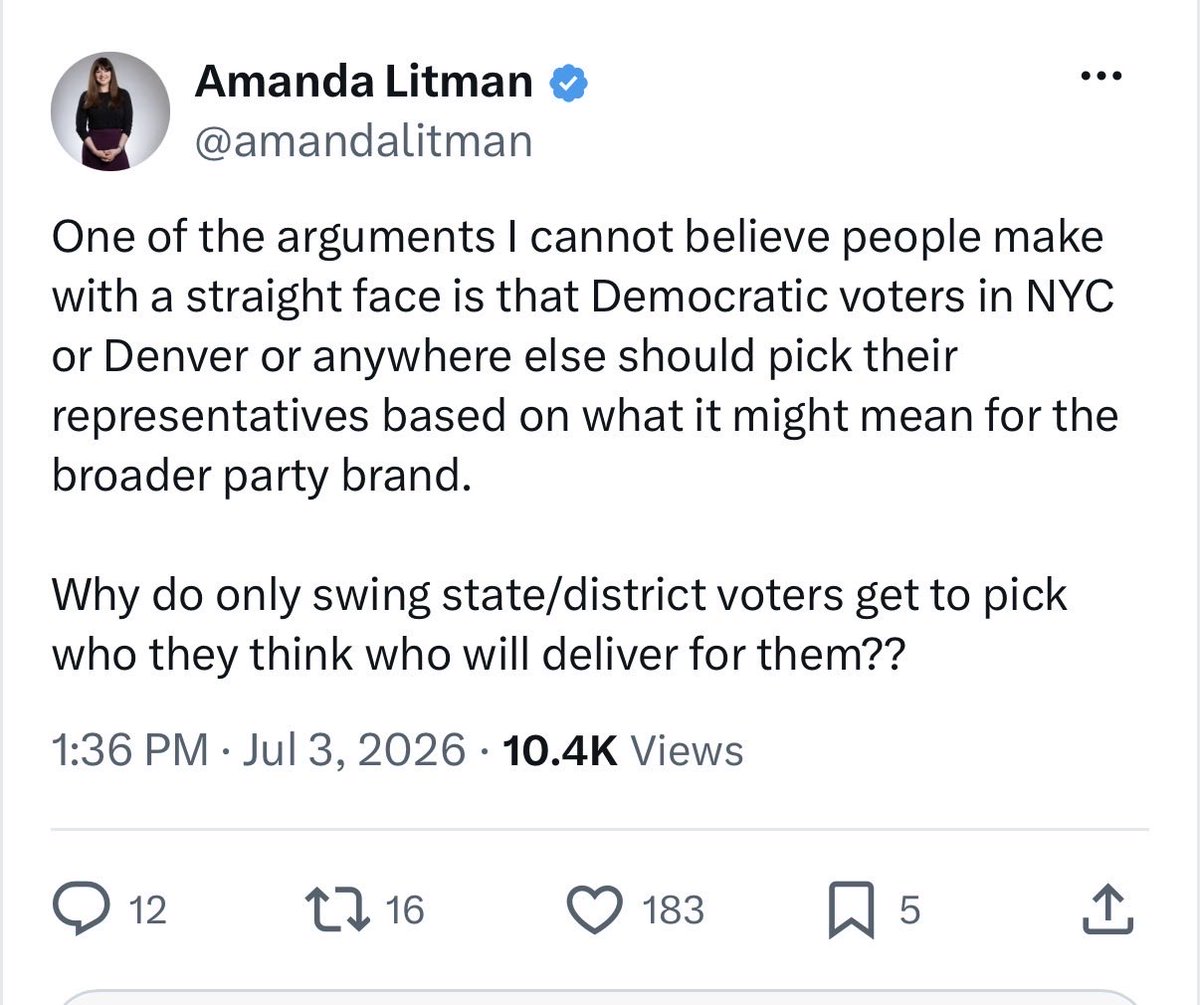 mattyglesias's tweet photo. Indifference to national implications is fine, but then you can’t claim the banner of being the ones who are truly fighting Trump. 

You fight Trump by winning in swing states and frontline districts. If you don’t care about that, you’re not fighting! https://t.co/hUJDLiGVH9