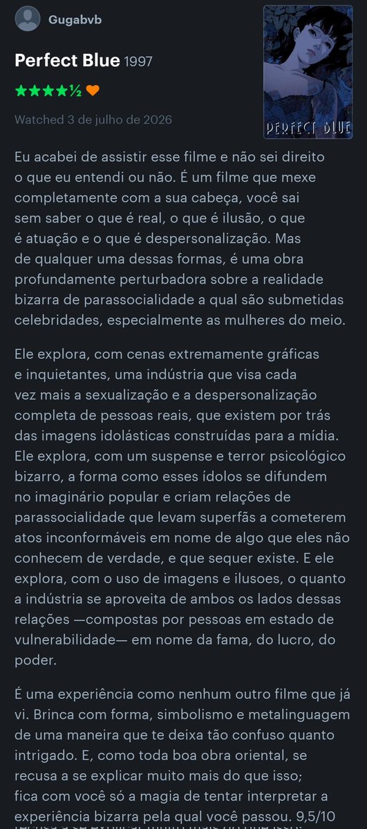 gugabvb's tweet photo. Comecei a me preparar pra ver Minions vs. Monstros vendo clássicos do cinema mundial...

Perfect Blue https://t.co/0ZYEVK0TPu