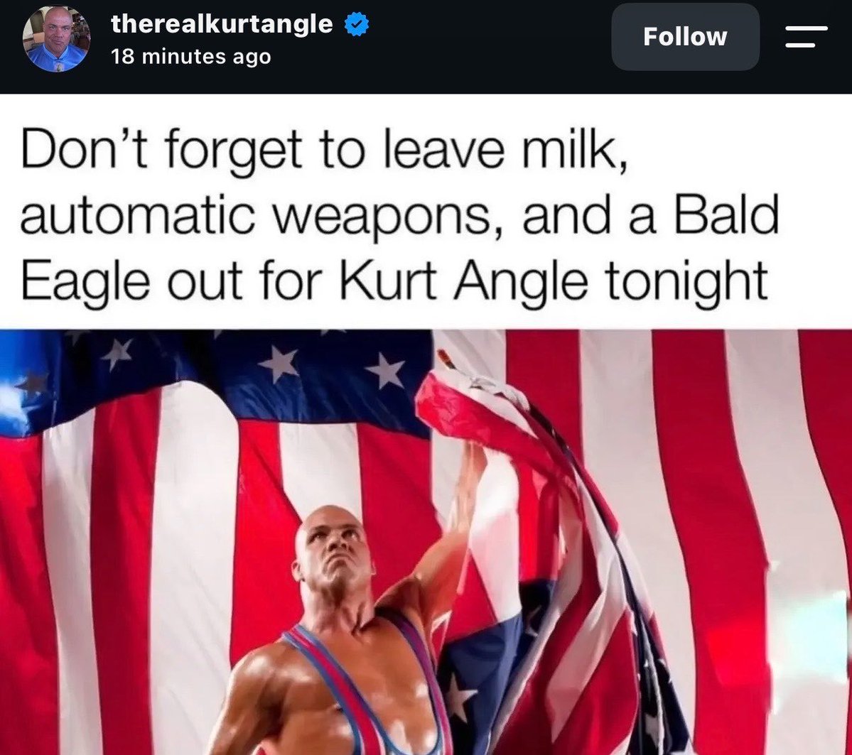FadeAwayMedia's tweet photo. Kurt Angle has a mandatory public service announcement for the night before the 4th of July 😭 https://t.co/pU6xDCLsbG