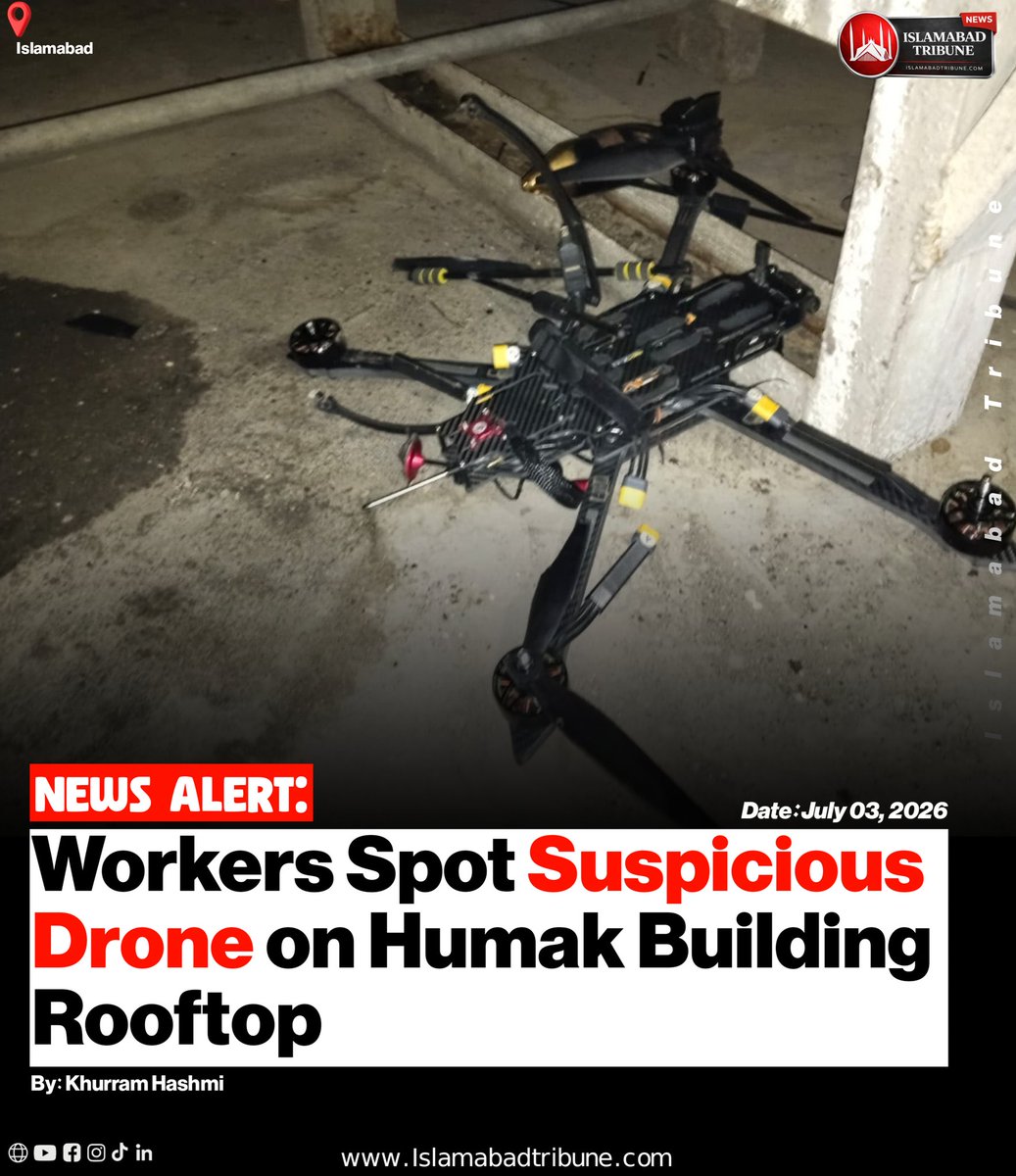 ICTTribune's tweet photo. ISLAMABAD: Police have seized a suspicious drone found on a rooftop in Humak Industrial Area and launched an investigation.

Disclaimer: Based on preliminary information.

#Islamabad @ICT_Police @MOIofficialGoP https://t.co/rortpwvAH0
