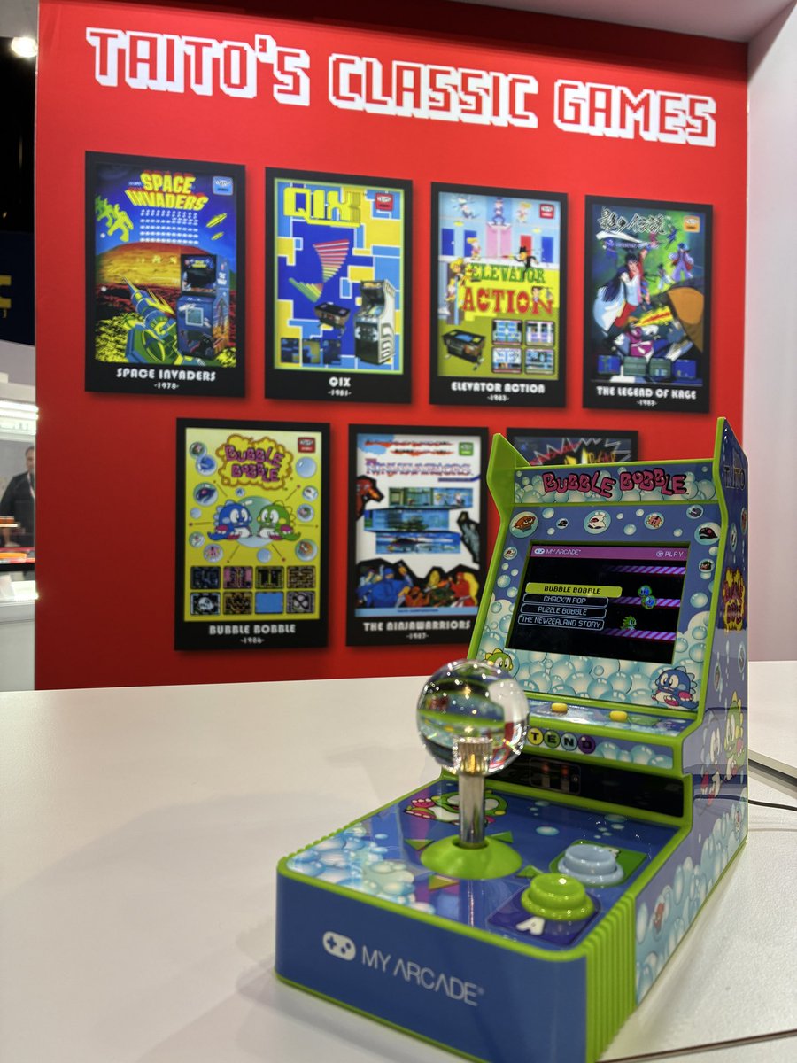 TaitoCorp's tweet photo. 🎮 Now at the TAITO booth: the My Arcade mini arcade collection!

Come experience iconic TAITO classics at @AnimeExpo.

@MyArcadeRetro

#AnimeExpo #AX2026 #TAITO #MyArcade #Arcade #RetroGaming #BubbleBobble #SpaceInvader https://t.co/WnaDi61mxq
