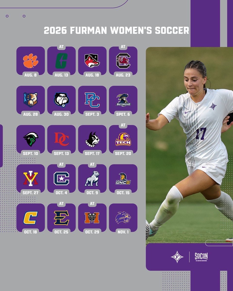 FurmanWSoccer's tweet photo. The 2026 Furman Women’s Soccer Schedule is here ⚽️ https://t.co/VaqxXJxNe1