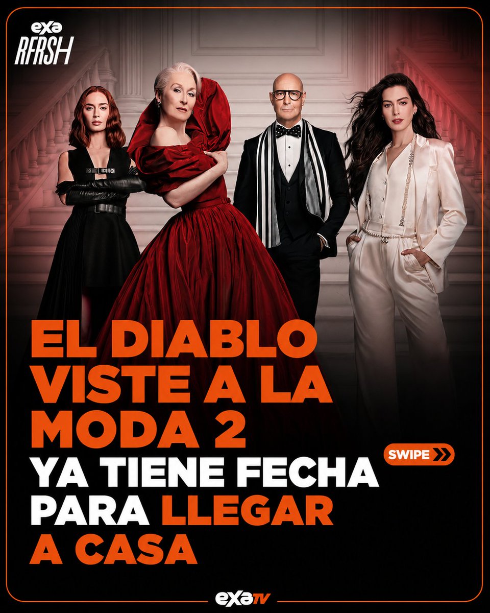 exatv's tweet photo. 👠✨ ¡La moda vuelve a conquistar la pantalla… ahora desde casa!

El Diablo Viste a la Moda 2 ya tiene fechas para su llegada al formato digital, 4K Ultra HD, Blu-ray y streaming. 🎬🔥

Y eso no es todo: las ediciones digital y física incluirán contenido exclusivo, material sobre el vestuario, el rodaje en Milán, bloopers y hasta el videoclip de “Runway”, la nueva canción de Lady Gaga y Doechii para la película. 👀🎶

👉 Desliza y descubre todas las fechas.

#ElDiabloVisteALaModa2 #TheDevilWearsPrada2 #LadyGaga #Doechii #EXARFRSH