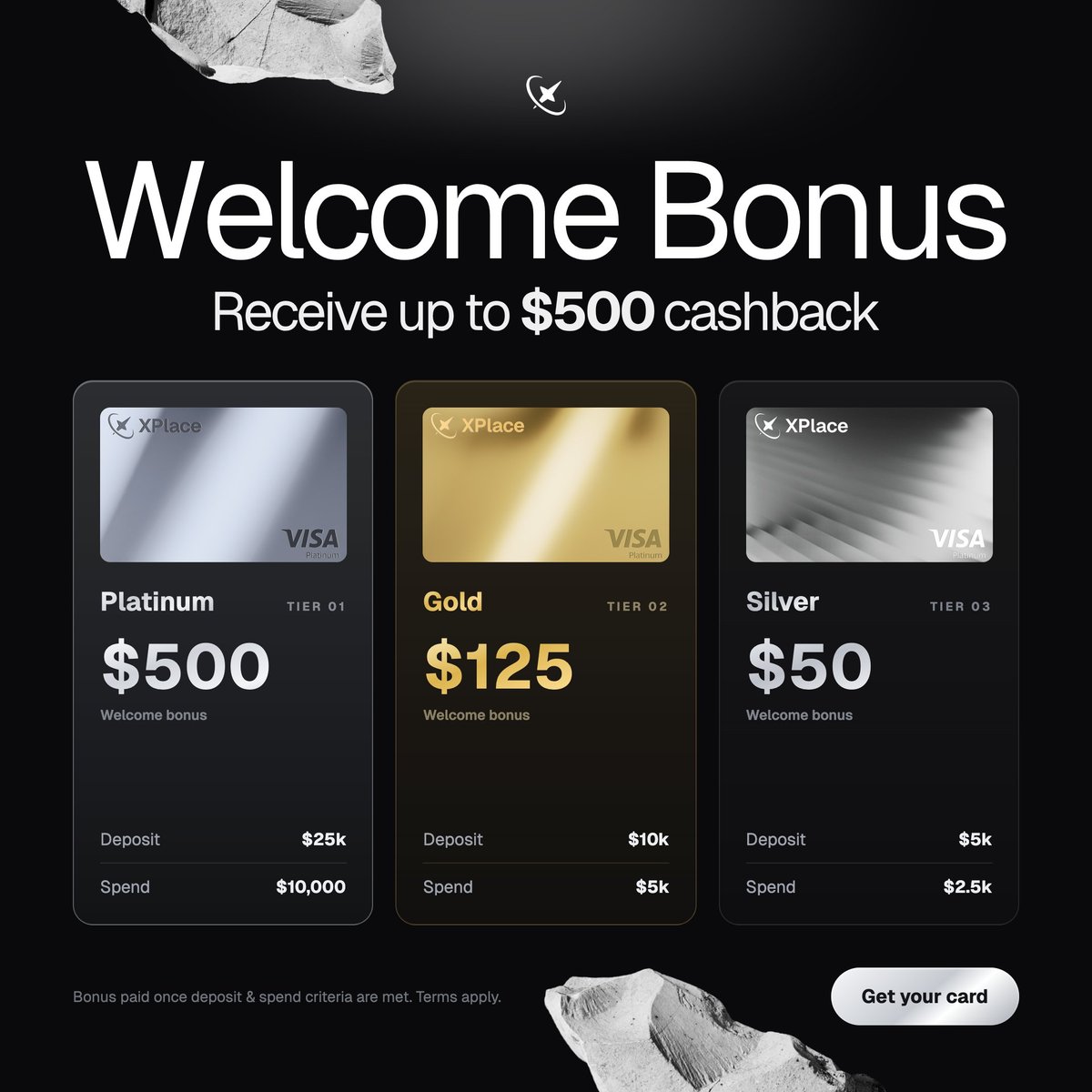 xplaceapp's tweet photo. Not an XPlace user yet?

There's never been a better time.

Earn up to $500 cashback during your first 90 days through qualifying deposits and collateral.

Because nothing beats a warm welcome. https://t.co/bIqNny7cXC