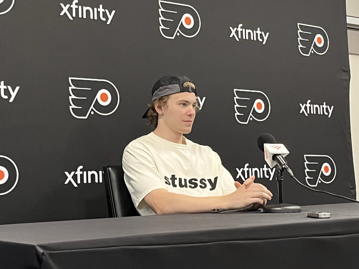 JHallNBCS's tweet photo. Oliver Bonk said it’s “terrible” having to play against Maksim Sokolovskii, said he got mauled by the 6-foot-7 defenseman in one drill.

“I’m excited what the future has for that guy,” Bonk said. https://t.co/yyR4Wlfp6M