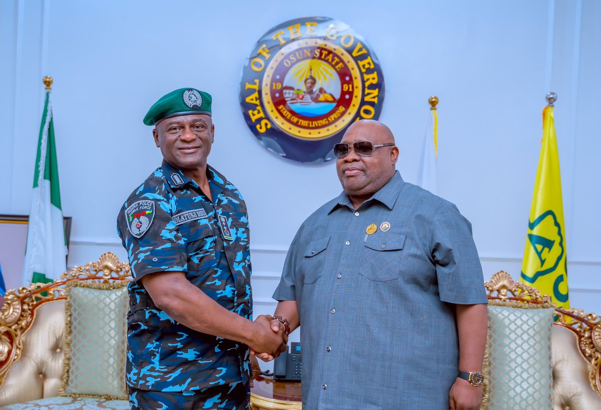 AAdeleke_01's tweet photo. I received the Inspector-General of Police, Mr. Tunji Disu @TunjiDisu1, at the State House earlier today, where we had an extensive discussion on the security situation in Osun State ahead of the August 15 governorship election.

During our meeting, I reaffirmed my administration’s zero tolerance for violence, thuggery, and all forms of electoral misconduct. I made it clear that anyone found culpable, regardless of status or political affiliation, must be arrested and made to face the full weight of the law.

I am encouraged by the assurance of the Inspector-General of Police that the forthcoming election will be peaceful and that the Nigeria Police Force will remain professional, impartial, and apolitical before, during, and after the election. I equally reaffirmed my administration’s commitment to working with all security agencies to ensure a peaceful, free, and credible electoral process in Osun State.