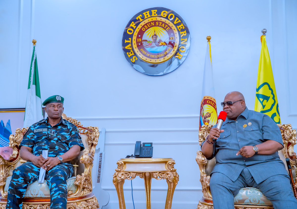 AAdeleke_01's tweet photo. I received the Inspector-General of Police, Mr. Tunji Disu @TunjiDisu1, at the State House earlier today, where we had an extensive discussion on the security situation in Osun State ahead of the August 15 governorship election.

During our meeting, I reaffirmed my administration’s zero tolerance for violence, thuggery, and all forms of electoral misconduct. I made it clear that anyone found culpable, regardless of status or political affiliation, must be arrested and made to face the full weight of the law.

I am encouraged by the assurance of the Inspector-General of Police that the forthcoming election will be peaceful and that the Nigeria Police Force will remain professional, impartial, and apolitical before, during, and after the election. I equally reaffirmed my administration’s commitment to working with all security agencies to ensure a peaceful, free, and credible electoral process in Osun State.