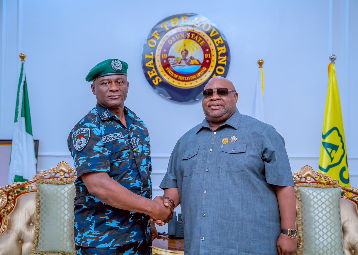 AAdeleke_01's tweet photo. I received the Inspector-General of Police, Mr. Tunji Disu @TunjiDisu1, at the State House earlier today, where we had an extensive discussion on the security situation in Osun State ahead of the August 15 governorship election.

During our meeting, I reaffirmed my administration’s zero tolerance for violence, thuggery, and all forms of electoral misconduct. I made it clear that anyone found culpable, regardless of status or political affiliation, must be arrested and made to face the full weight of the law.

I am encouraged by the assurance of the Inspector-General of Police that the forthcoming election will be peaceful and that the Nigeria Police Force will remain professional, impartial, and apolitical before, during, and after the election. I equally reaffirmed my administration’s commitment to working with all security agencies to ensure a peaceful, free, and credible electoral process in Osun State.
