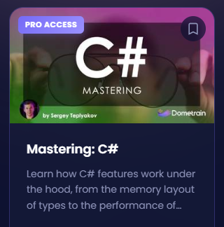 STeplyakov's tweet photo. I'm super happy to announce that, after 4 months working on it, my course Mastering C# is now live on Dometrain!

The internals of records, structs, classes, union types, pattern matching, LINQ and much more: all covered in 3+ hours of advanced content.

If you love to understand the internals, this course is definitely for you.

#dotnet #csharp