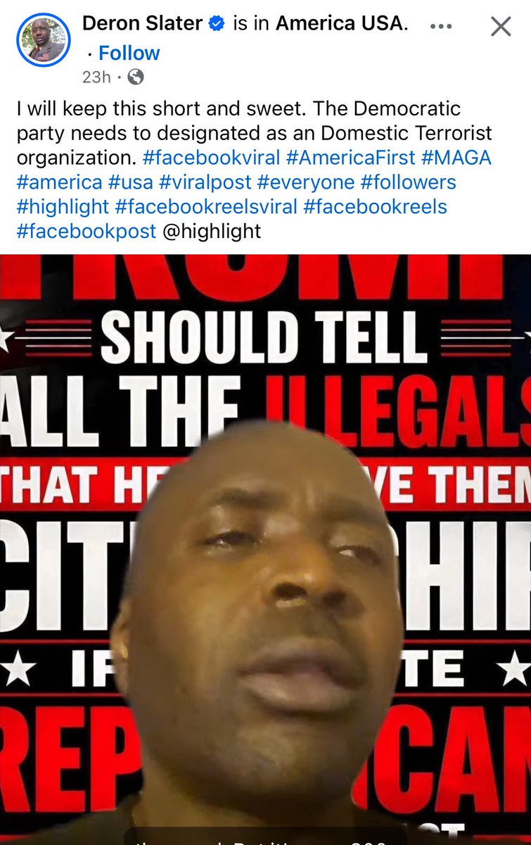 CarolynKoos's tweet photo. Reel.. “ I will keep this short and sweet. The Democratic party needs to designated as an Domestic Terrorist organization. #facebookviral #AmericaFirst #MAGA #america #usa #viralpost #everyone #followers #highlight #facebookreelsviral #facebookreels #facebookpost @highlight”- Darin Slater https://t.co/vvB362TuAY