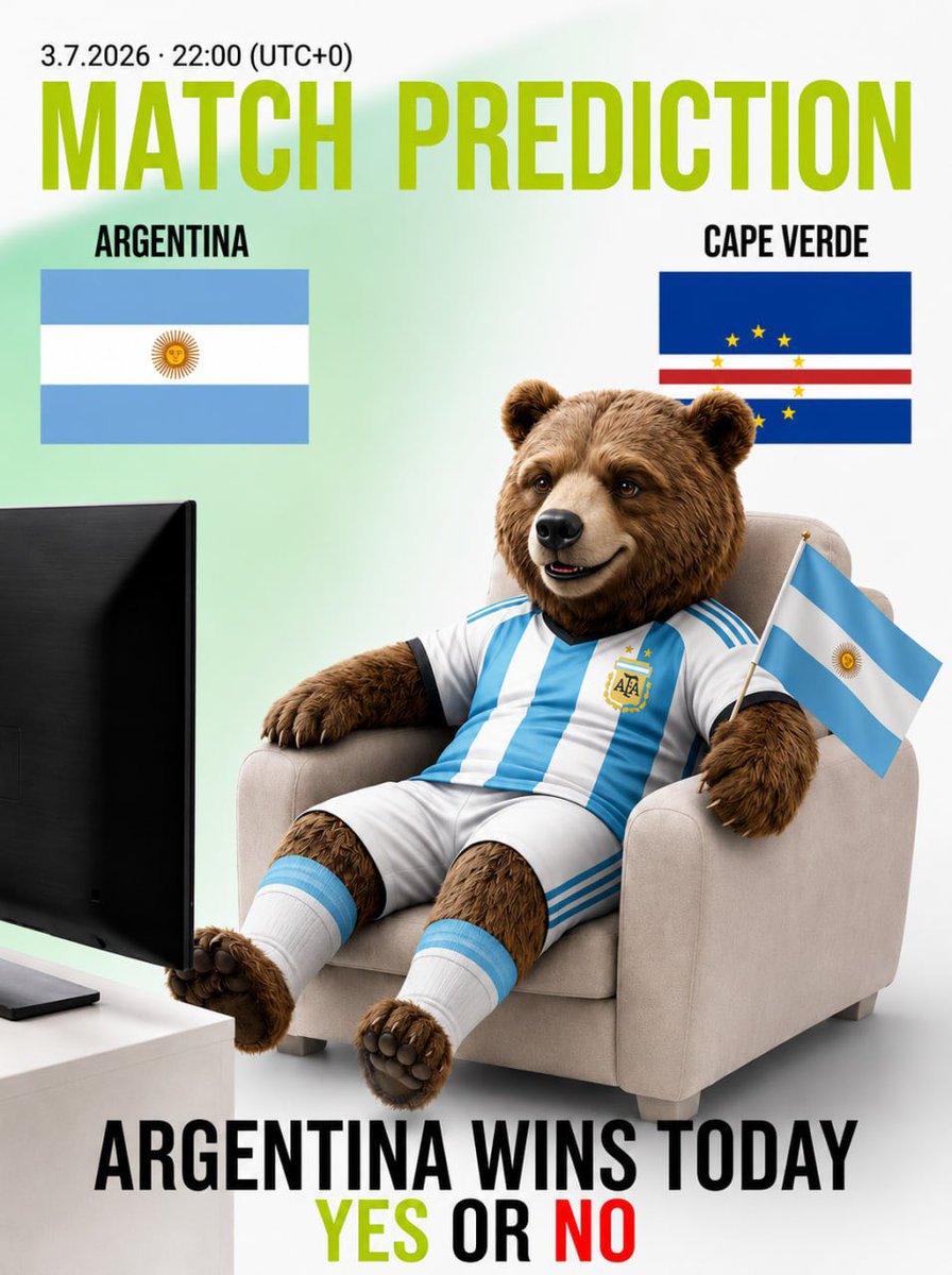 Swipe1Sport's tweet photo. 🇦🇷 Argentina vs Cape Verde

Smart money on Argentina? 👀
Make your call.

YES or NO?

#Swipe1 #PredictionMarket #Web3 #FIFAWorldCup https://t.co/d9Ojabn3yQ