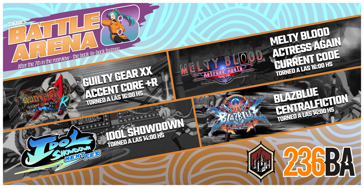 236BAfgc's tweet photo. 📋 INSCRIPCIONES: https://t.co/KMIvFUlqwR
🪙 SE ABONA EN EL LOCAL.

⚠️ Presentarse 30 minutos antes para check-in.
🕑HORARIOS:
- 14 hs: Idol Showdown y BBCF
- 16 hs: GGACPR y MBAACC https://t.co/4TJjYNnNc3