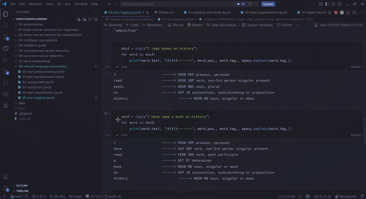 m76760052's tweet photo. #LSPPDay33
- Implemented POS tagging and token analysis using spaCy
- Explored coarse and fine-grained POS tags with dependency parsing
- Visualized sentence structure using spaCy's dependency parser
@lftechnology #60DaysOfLearning2026 #LearningWithLeapfrog https://t.co/jhDXXKe3MS