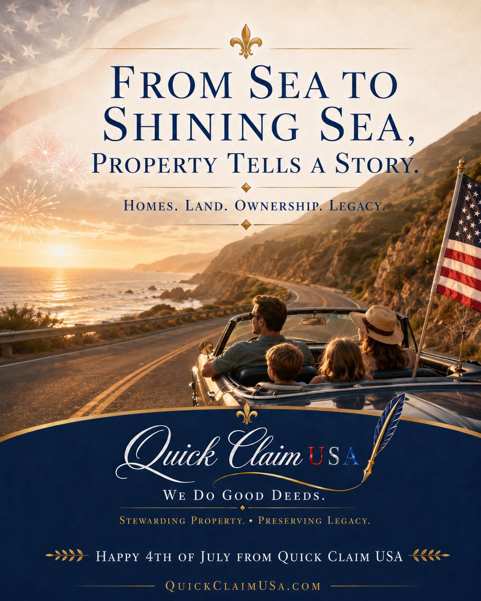 QuickClaimUSA's tweet photo. Across America, Real Estate carries more than value. It carries family history, ownership decisions, and legacy. When life changes, Title should reflect what matters next.

#july4th #freedom #celebration https://t.co/D4lovyykzM